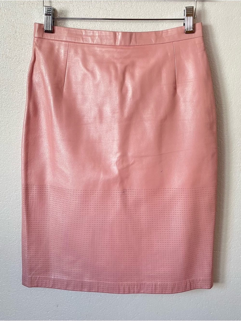 ESCADA Womens S Leather Pencil Skirt Laser Cut Lined Light Pink